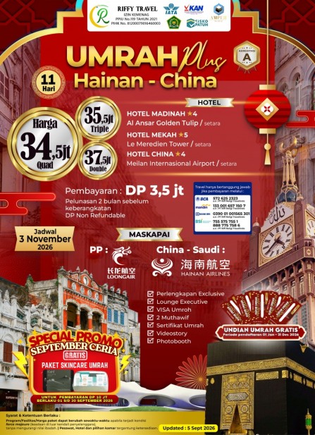 UMRAH PLUS HAINAN CHINA 11 HARI - 3 NOVEMBER 2026