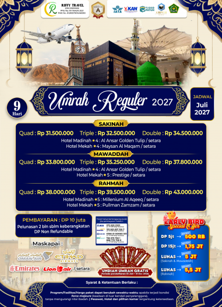 UMRAH REGULER 9 H - TRANSIT - MAWADDAH (JULI 2027)